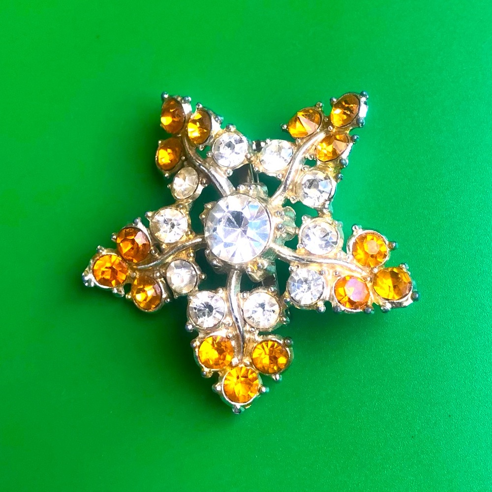Vintage Rhinestone Floral Brooch Pin, Vintage Costume Jewelry Star Pin